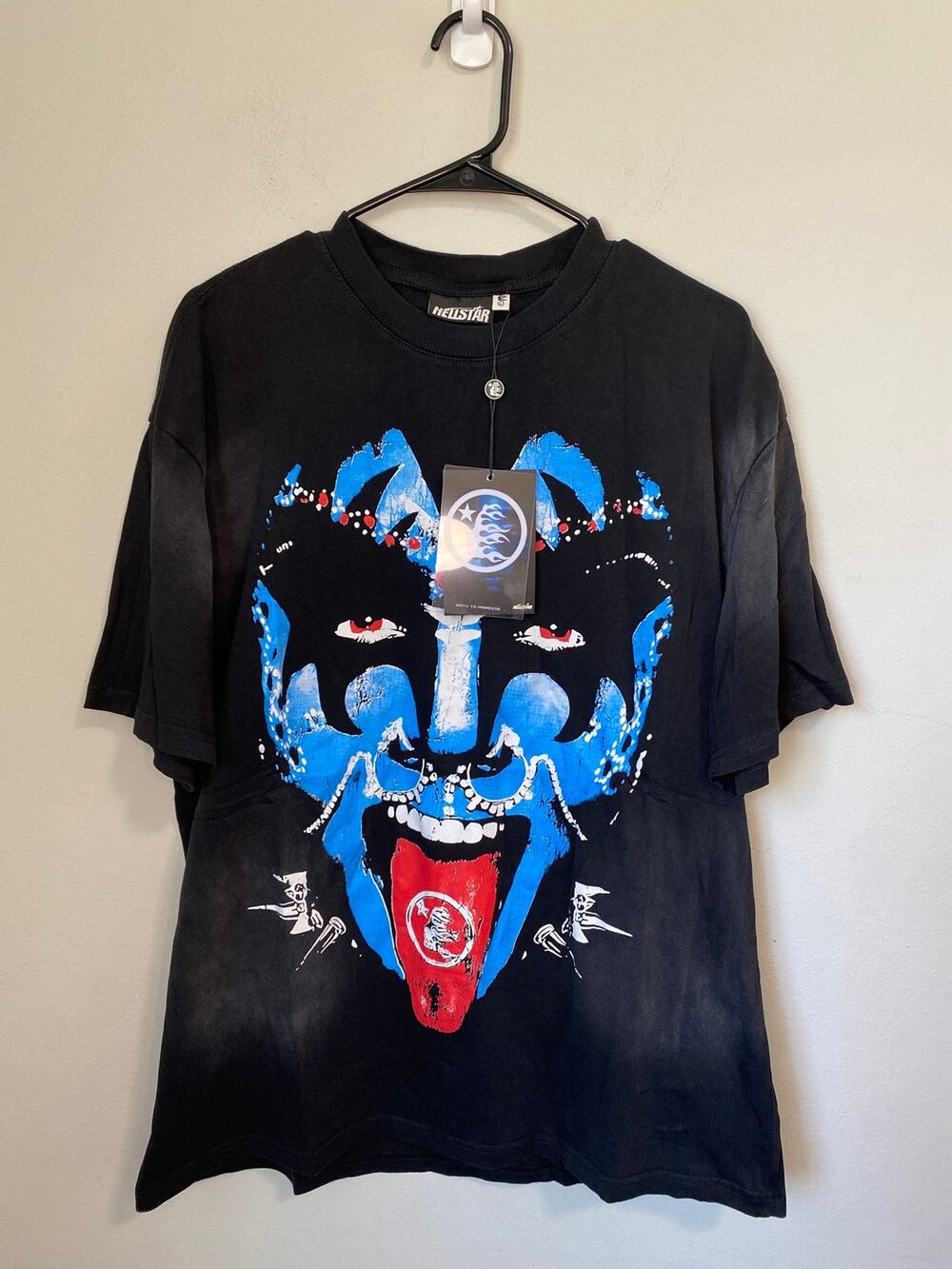 New Hellstar Men's Blue Face Tougue Graphic T-Shirt, Size Large